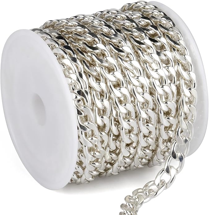 16.5 Ft Stainless Steel Curb Chains, 5mm 6mm 7mm 9mm Cuban Chain Roll Bulk for Jewelry Making