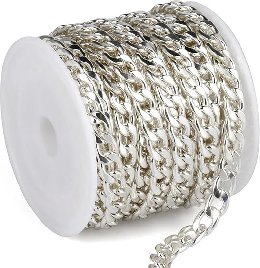 16.5 Ft Stainless Steel Curb Chains, 5mm 6mm 7mm 9mm Cuban Chain Roll Bulk for Jewelry Making