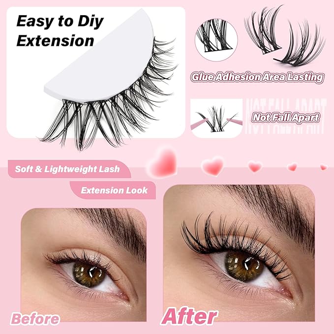 NYCAAR Lash Clusters Natural Look 120pcs D Curl 8-18MIX Eyelash Clusters Wispy Anime Individual Lashes with Soft Thin Band DIY Fluffy Lash Extension at Home(NY04)
