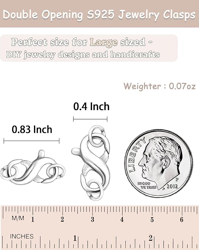 Dailyacc S925 Double Opening Lobster Clasp Sterling Silver and Gold Necklace Bracelet Extender Clasps and Closures for DIY Jewelry