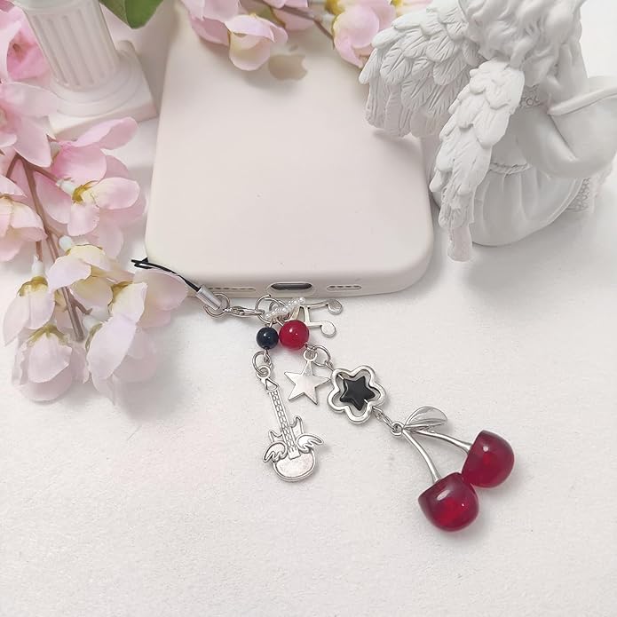 1-4PCS Cute Phone Charms Aesthetic Y2K Cell Phone Charms Strap Pink Strawberry Butterfly Star PhoneCharm Y2K Accessories for Bag Keychain Airpods Camera Pendants Decor