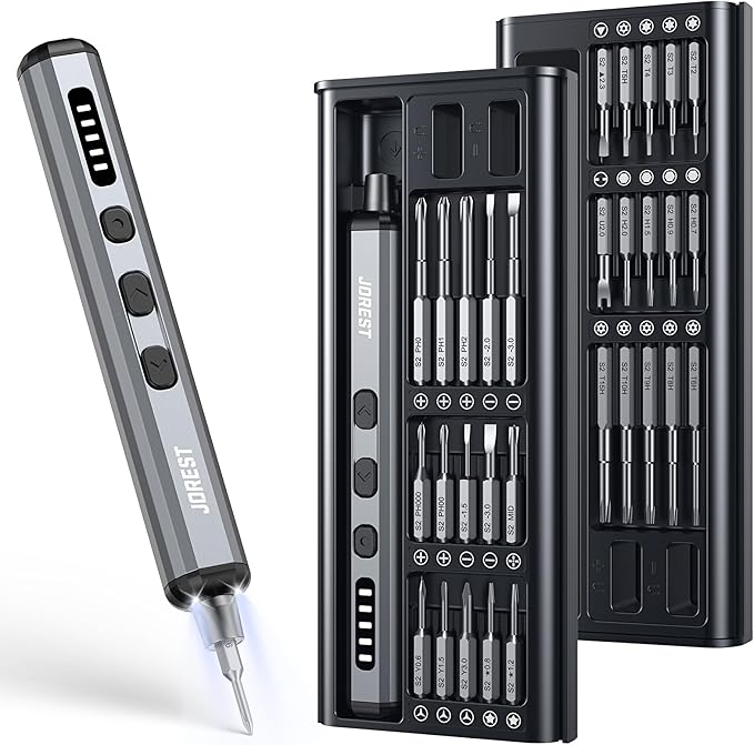 JOREST Mini Electric Screwdriver, Precision Set with 38-in-1 Magnetic Bits, Repair Tool Kit for iPhones, Laptop, Drone, Game Console, Camera, Toys; Stocking Stuffers for Men;Birthday Gift for Father