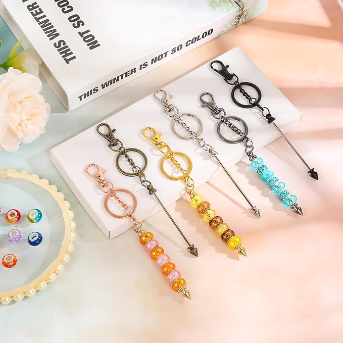 18Pcs Beadable Keychain Bar Bulk, Colorful Plating Alloy Beaded Keychain, Blank Keychain Making Supplies DIY