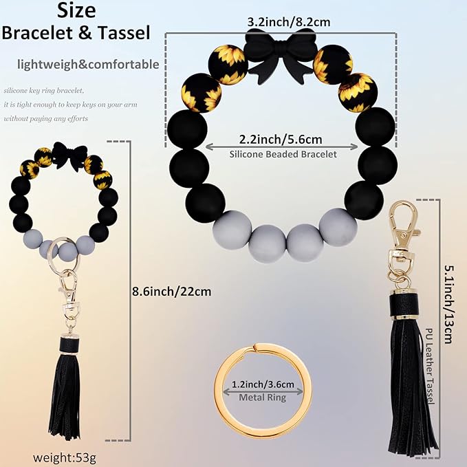 BIHRTC Key Ring Bracelet Car Keychain Holder Wristlet Silicone Women Beaded Bangle Chains