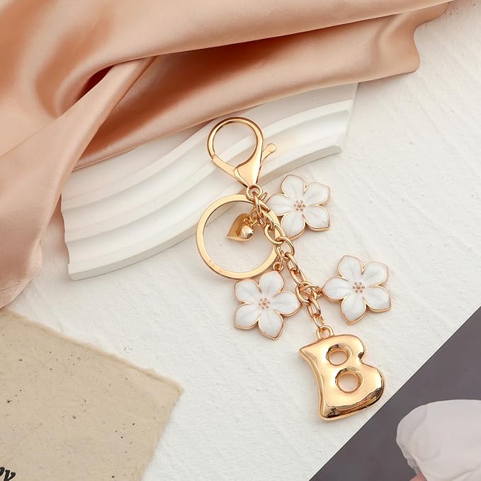 Snycler Bubble Initial Keychain Graceful Flower for bags car remote–A-Z Letter Charms for Women