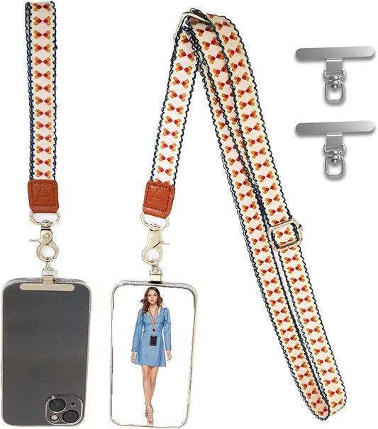 LEMEDE Wrist Keychain and Adjustable Phone Lanyard, Silver Hook Phone Crossbody Strap with 360° Rotating Phone Pads