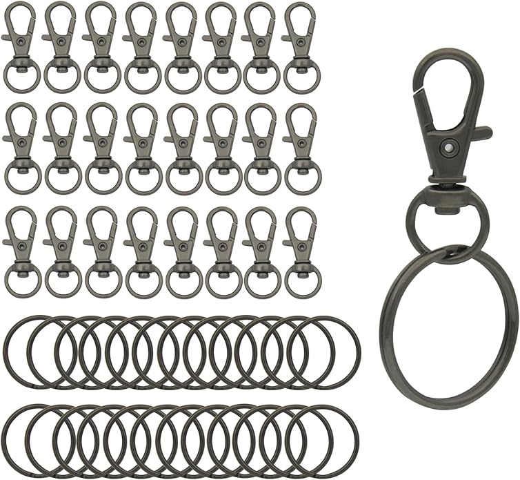 Swivel Snap Hooks with Split Key Rings Premium Metal Silver Lobster Claw Trigger Clasps for Keychain Clip Lanyard Bag Purse Tag Jewelry Making Crafts