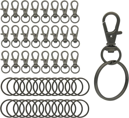 Swivel Snap Hooks with Split Key Rings Premium Metal Silver Lobster Claw Trigger Clasps for Keychain Clip Lanyard Bag Purse Tag Jewelry Making Crafts