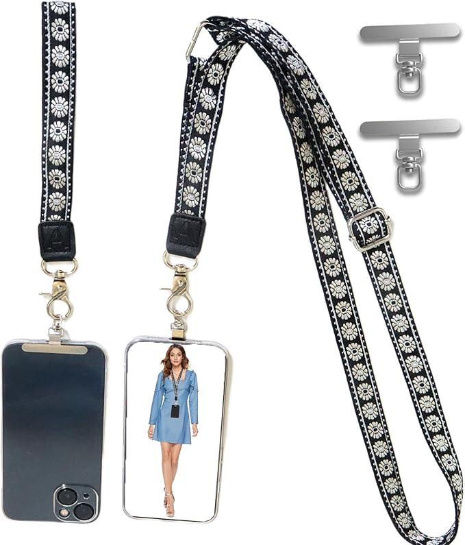 LEMEDE Wrist Keychain and Adjustable Phone Lanyard, Silver Hook Phone Crossbody Strap with 360° Rotating Phone Pads