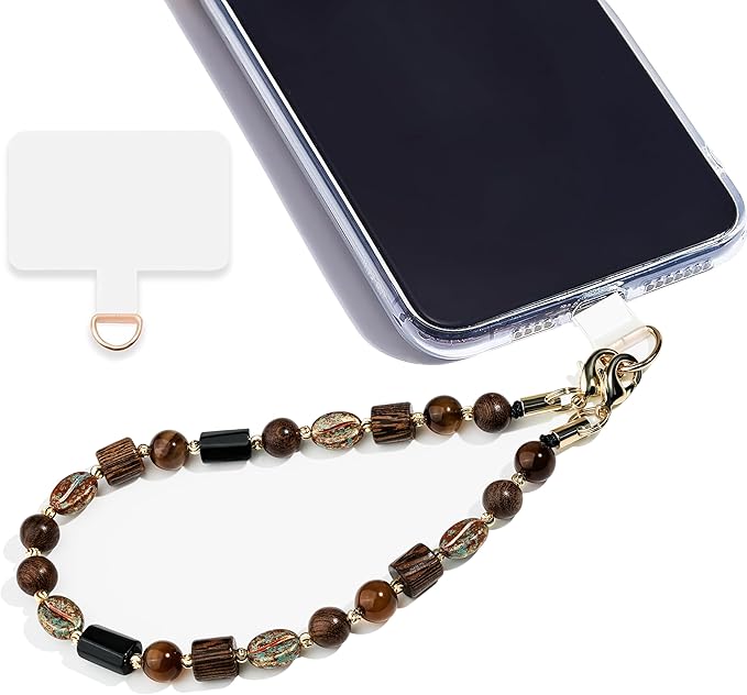 Marble Beaded Phone Wrist Strap,Detachable Phone Bracelet Strap with Tether Tab,Hands-Free Wristlet Strap (Brown)