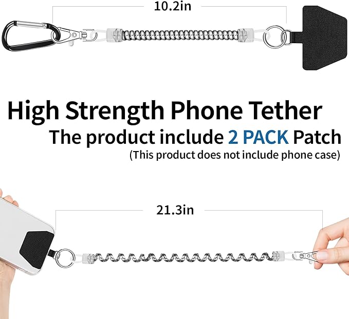 Doormoon Phone Lanyard Tether with Patch, Stretchy iPhone Lanyard Anti Theft Phone Strap for Anti-drop Outdoor Skiing Hiking Climbing Cycling Compatible for iPhone Most Smartphones, 1 Pack Silver