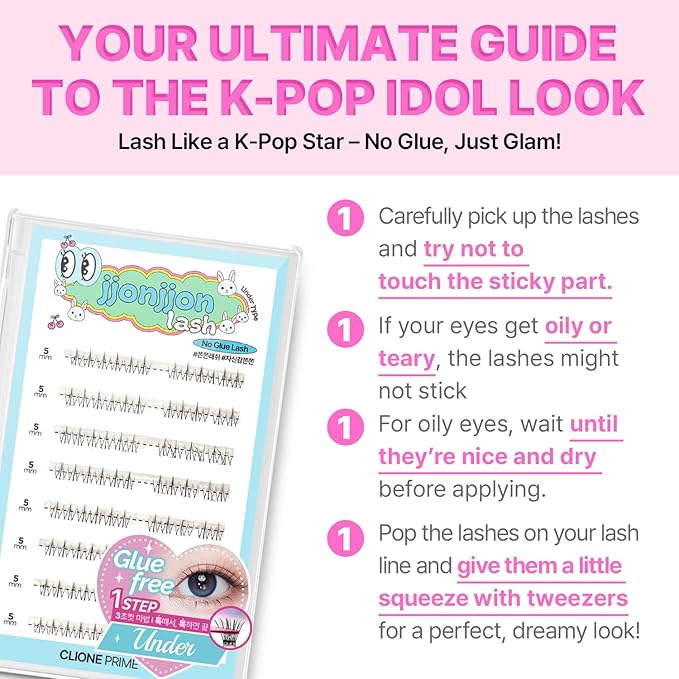 CLIONE PRIME Korean Self Adhesive Lash Clusters Dolly Look No Glue Press On Pre Bond Lash Clusters Fluffy Self Adhesive False Eyelashes No Glue Needed Reusable Wispy Eyelash Extensions