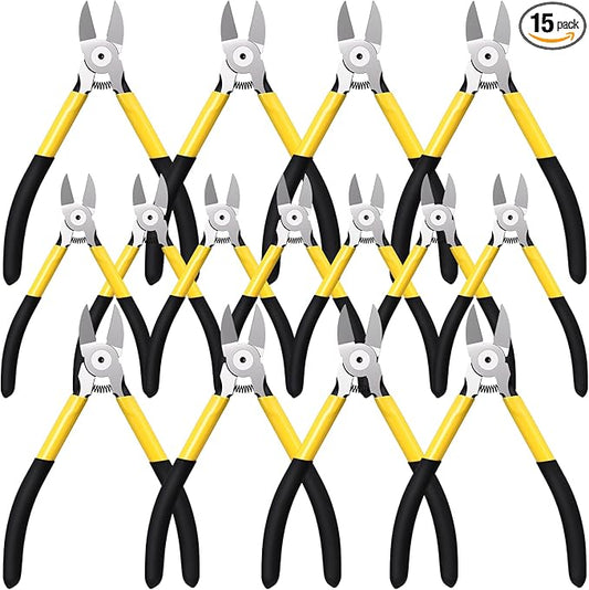 Lasnten Wire Cutters Precision Cutting Pliers Side Diagonal Cutters Small Wire Clippers with Nonslip Handle DIY Jewelry Making Crafting Model Kits(8 Pcs 6 Inch,7 Pcs 5 Inch,Yellow Black)