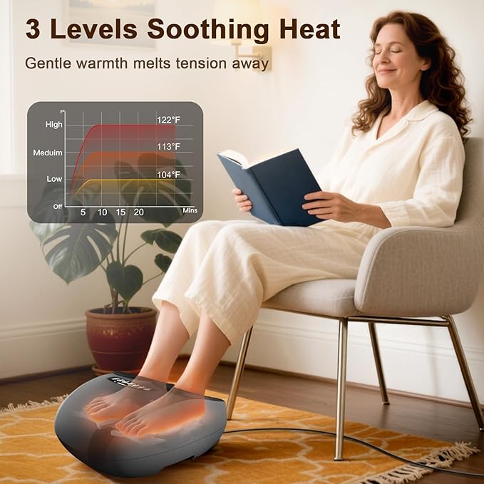JZBRAIN Shiatsu Foot Massager Machine with Heat : Deep Kneading Foot Massager with Vibration & Compression for Plantar Fasciitis & Neuropathy - for Women & Men,Relax for Home Office Use