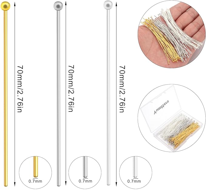 210 Pcs Ball Pins for Jewelry Making Head Pins Eye Pins, Yumttero Straight Pin for Craft Earring Bracelet Necklace Pendant Jewelry Making