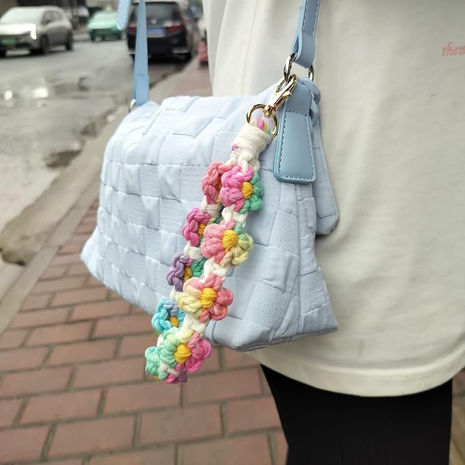 Macrame Keychain Handmade Wristlet Keychain Wrist Lanyard for Keys Cute flower keychain Key Chain for Women