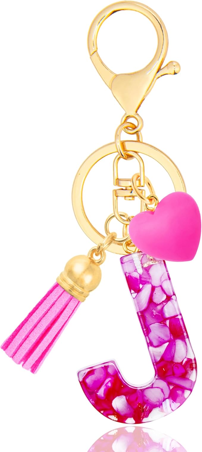 Initial Keychains for Women with Cute Heart Resin - Alphabet Letter Keychain for Bag, Backpacks, Purse or Car key