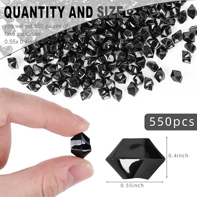 DomeStar 550PCS Black Vase Fillers, Acrylic Fake Crushed Ice Rocks Gems Crystals Plastic Diamonds for Vase Fillers Centerpiece Aquarium Tank Table Scatter Photography Props DIY Display Decoration