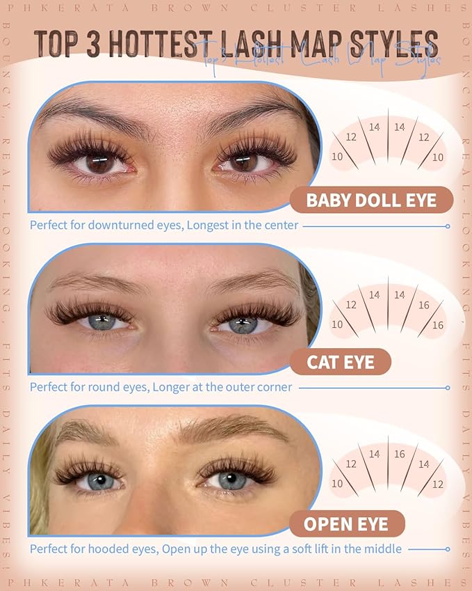 PHKERATA Brown Lash Clusters Wispy Cluster Eyelash Extensions Natural Eyelash Clusters 180Pcs Brown Lashes Clusters 10-16MM DIY Soft Individual Lashes C Curly Eyelash Extension