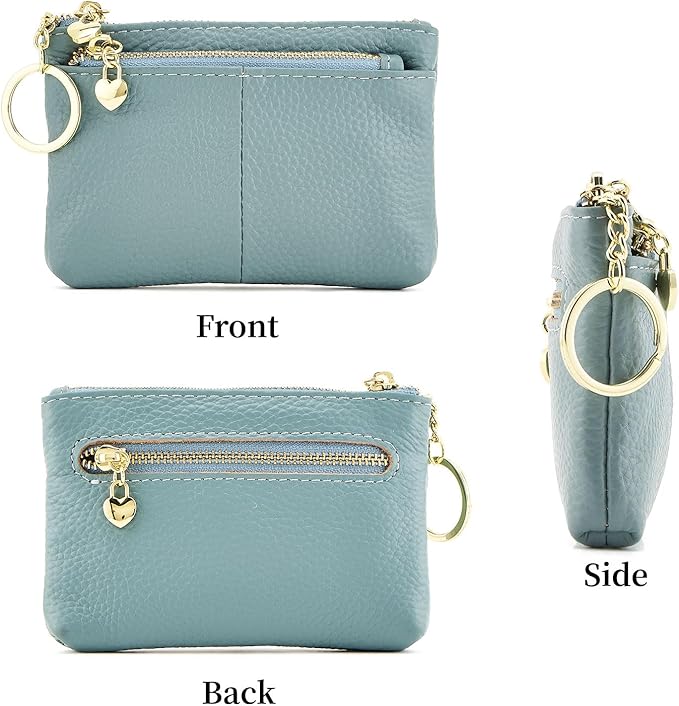 ZOOEASS Women Genuine Leather Zip Mini Coin Purse With Key Ring Triple Zipper Card Holder Wallet
