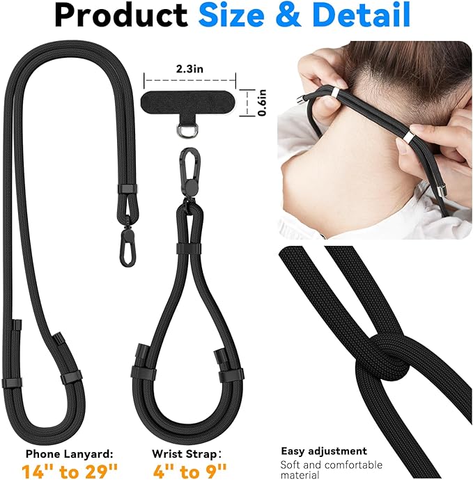 4 Pack Phone Lanyard & Wrist Strap, Cell Phone Lanyard for Around The Neck Adjustable Phone Strap for Most Smartphones