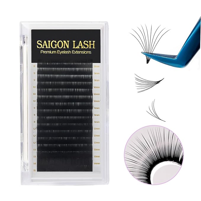 SAIGON LASH Camellia Eyelash Extensions, Layered Volume Lashes for Professionals, B/C/CC/D/DD Curl, 8-15mm Mixed Length, 0.07 Thickness, Soft Korean PBT Fiber, 16 Rows Tray (C-0.07)