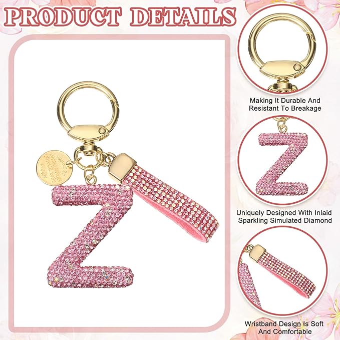 PATIKIL Initial Letter Keychain, Cute Sparkly Rhinestone Key Chain Alphabet Charm for Car Keys Handbags Purse