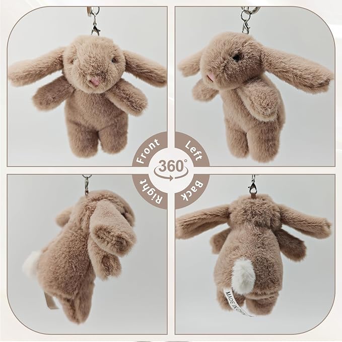 Bunny Keychain Plush 3.5'Inch Bag Charms Cute Stuff Mini Backpack Purse Charms Rabbit Key Chains Women Cute Girls Gift
