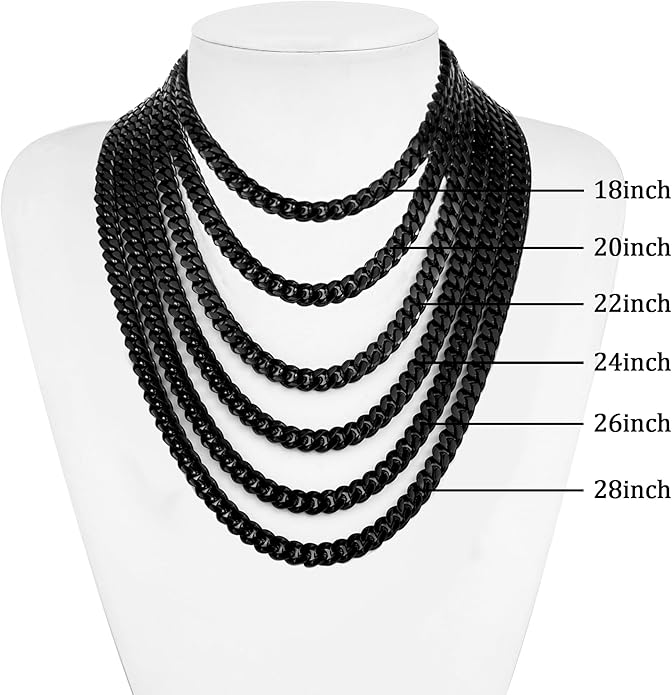 Fiusem 3.5mm Cuban Link Chains for Men, Silver Tone/Black/14K Gold Plated Stainless Steel Necklace Chain, Mens Necklace 16, 18, 20, 22, 24, 26, 28 Inch