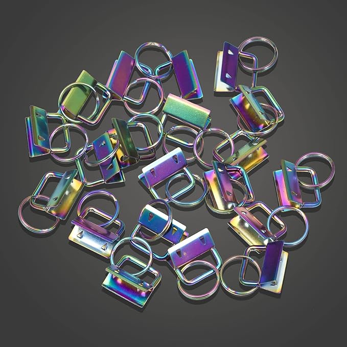 SPEEDWOX 20 Pcs 1" Rainbow Key Fob Hardware Set with Key Fob Pliers, 8 Inches Glass Breaking Pliers with Rubber Tips TPR Handles, for Wristlet Keychain Key Lanyard Making