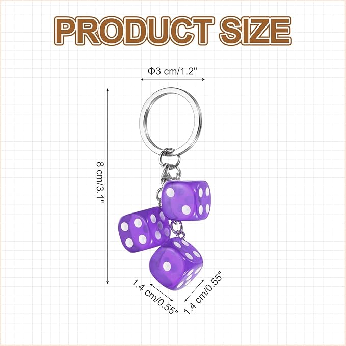 PATIKIL Lucky Dice Keychain Charm, Resin 3D Cube Square Mini Dice Keyrings with 3 Pendants for Bag