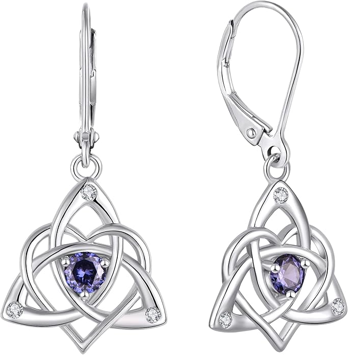 Starchenie Celtic Knot Dangle Earrings Sterling Silver Trinity Love Knot Leverback Earrings Gemstones Jewelry for Women