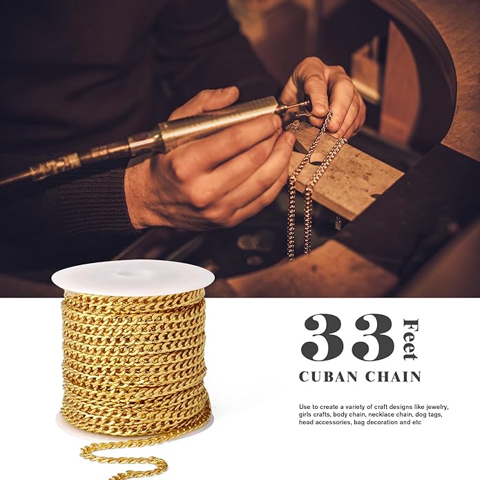 16.5 Ft Stainless Steel Curb Chains, 5mm 6mm 7mm 9mm Cuban Chain Roll Bulk for Jewelry Making