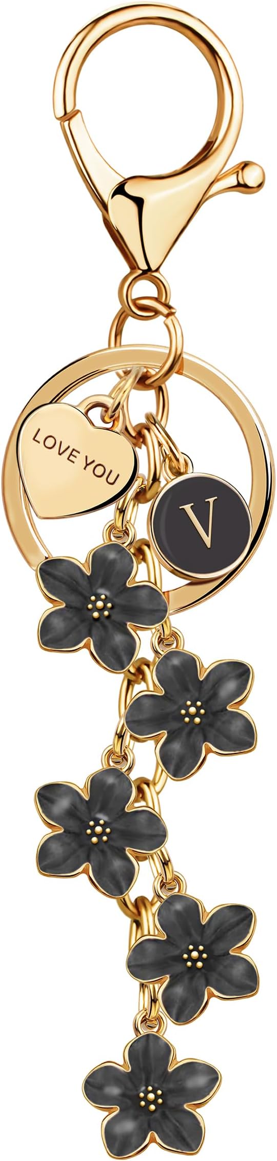 Suweibuke Cute Initial Letter Keychain with Love You Heart, Enamel Flower Charm for Key Handbag Backpack - Women Girls Gifts