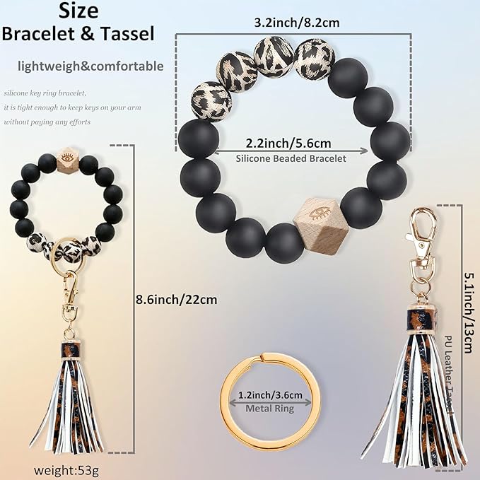 BIHRTC Key Ring Bracelet Car Keychain Holder Wristlet Silicone Women Beaded Bangle Chains