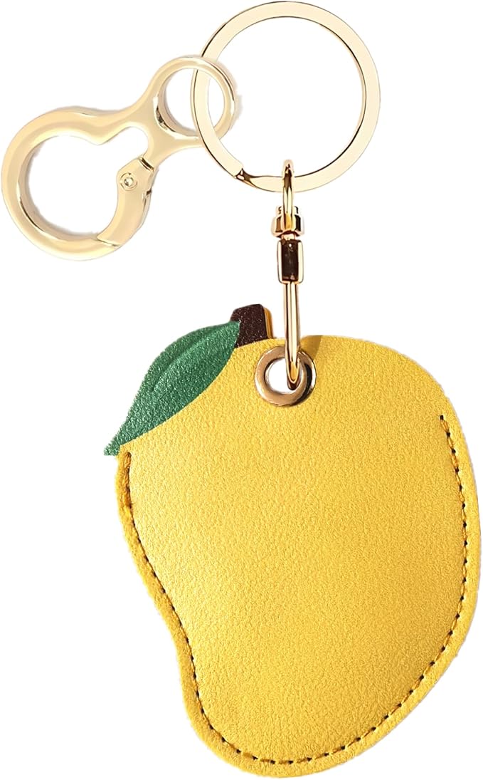 Leather Keychain Holder Case Compatible with AirTag,Cute Protective Apple Air Tag Cover with Keychain Ring,Anti-Scratch Finder GPS Tracker Case for Wallet Keys,Bag,Pets(Mango)