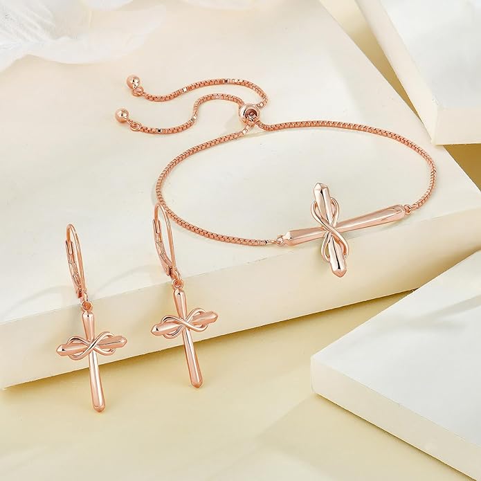 Starchenie Infinity Cross Earrings for Women 925 Sterling Silver Polished Cross Leverback Earring Crucifix Jewelry