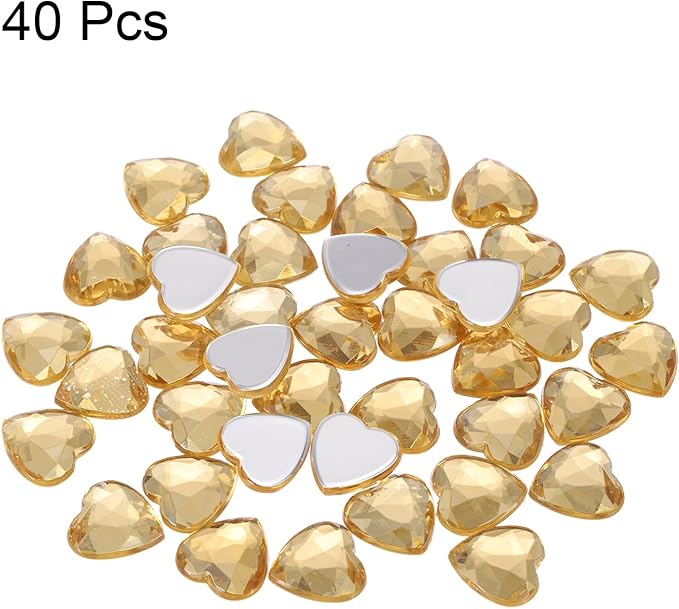 MECCANIXITY 40 Pcs Acrylic Heart Rhinestone 12mm Flat Back Plastic Gems Jewelry Stickers for Craft Bead Face Painting Costume Jewelry Making, Light Brown