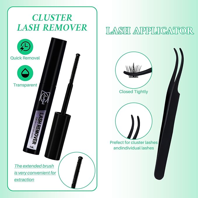 Lash Clusters Kit Wispy Eyelash Clusters Kit Cat Eye Lashes Clusters Kit Cluster Eyelash Extensions Pestañas Postizas Naturales Lash Extension Kit+Lash Bond and Seal,Remover,Tweezers(4 Boxes Kit-1)