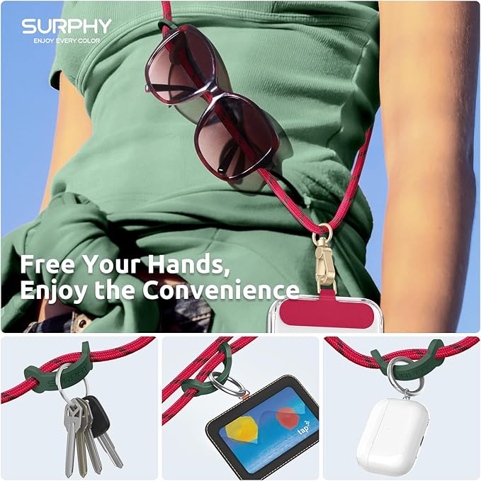 SURPHY Phone Lanyard Crossbody, Adjustable Cell Phone Lanyard with 2 Pack Phone Tether Tab, Two-Color Braided Phone Strap (Christmas Red)