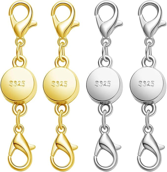 S925 Silver Magnetic Necklace Clasps with Lobster Clasp, Jewelry Clasps for Necklaces, Bracelets (2golden+2silvery)
