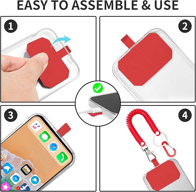 Phone Tether Lanyard Anti Theft Phone Strap with Carabiner Anti-Drop Outdoor Skiing Hiking Cycling Fishing Climbing fit iPhone and Most Cell Phones (Black+Red)
