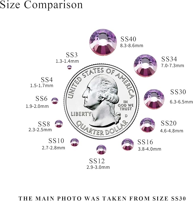 288PCS SS30 Crystal Glass Flatback Rhinestones, Round Flat Back Crystal Gems for Nail Art and Craft Clothes, Glue Fix Diamond Stones Air Violet (6.4-6.6mm)
