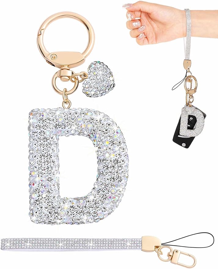 Initial Keychain for Women Girls,Bling Letter Key chain Initial with Heart,Pink Keychain Charms for Backpack Handbag