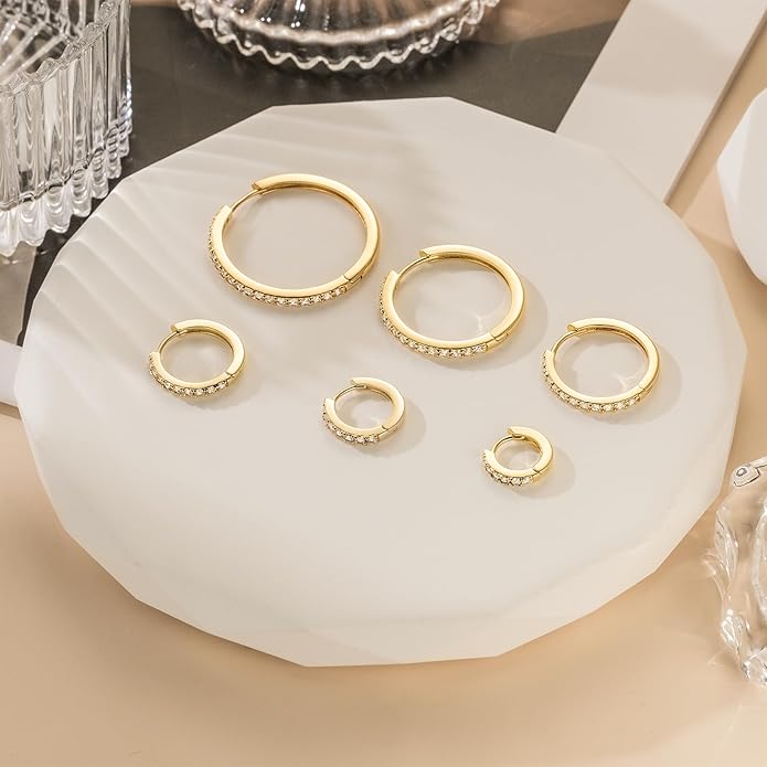 NEARLAND 14K Gold Hoop Earrings for Women 14K Gold Earrings Hypoallergenic Lightweight Small Hoop Earring for Womens with Round Cubic Zirconia Huggie Hoops Earring for Women 12/14/16/20/25/30mm