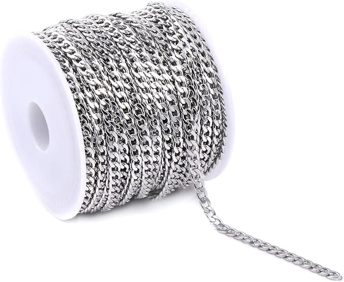 33Feet Stainless Steel Chunky Curb Chains Twisted Links Chain Bulk with Spool for Jewelry Making