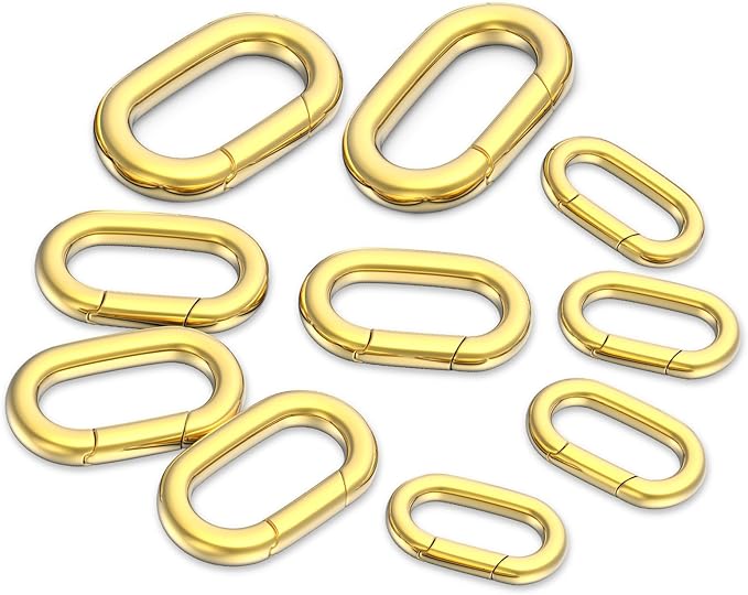 10Pcs Oval Clasp Carabiner Necklace Clasps and Closures, Spring Ring Clasp Pearl Necklace Enhancer Connector for Jewelry Bracelet Making