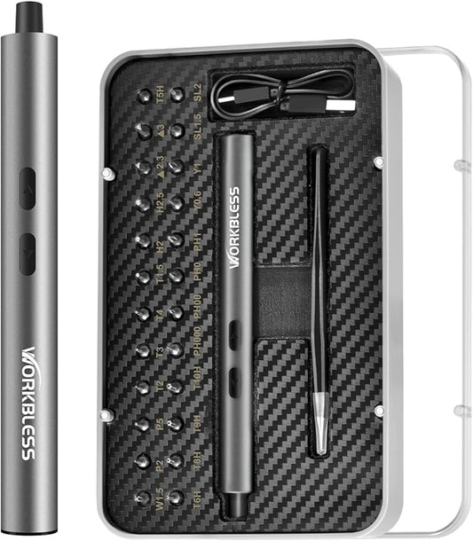 WorkBless Mini Electric Screwdriver, 3.7V Precision Screwdriver Set, 24-in-1 Magnetic Bits, USB-C Rechargeable, Repair Tool Set for Electronics and DIY Projects