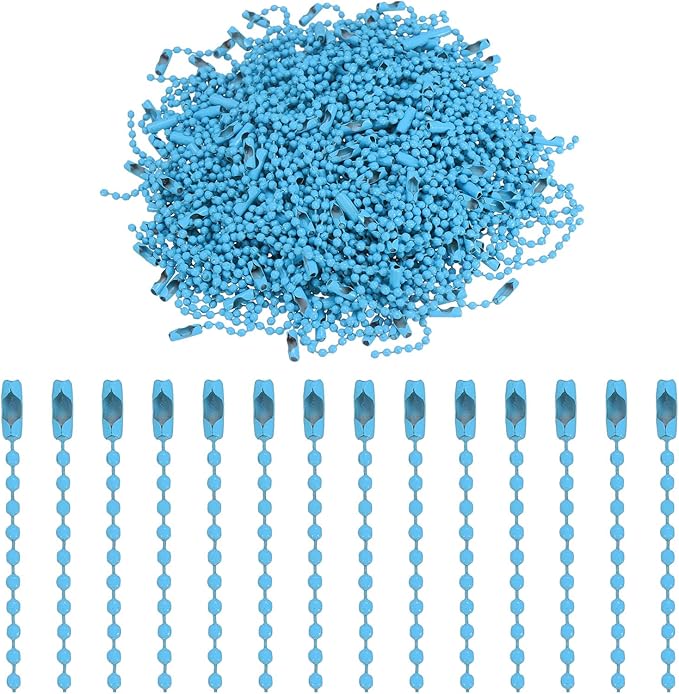 uxcell 220pcs Metal Ball Bead Chain, 100mm Long Bead Connector Clasp Dog Tag Hanging Chain for Key Chains Tags Craft Projects Jewelry Making, Sky Blue