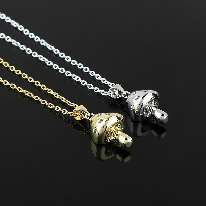 JOR Mushroom Charm Pendant Necklace, Women Jewelry, Dainty Gold & Silver Plated Chain Combo 18 inch (Pack of 2)